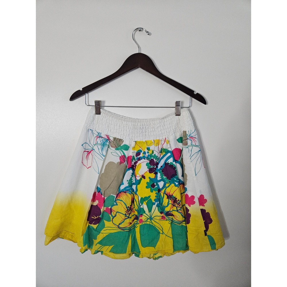 Anna Scott Floral Mini‎ Skirt Size M White Pink Botanical Boho Summer Print